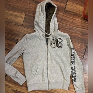 Pink Victoria secrets gray 1986 hood xs Sherpa sweatshirt sequins on arm pockets